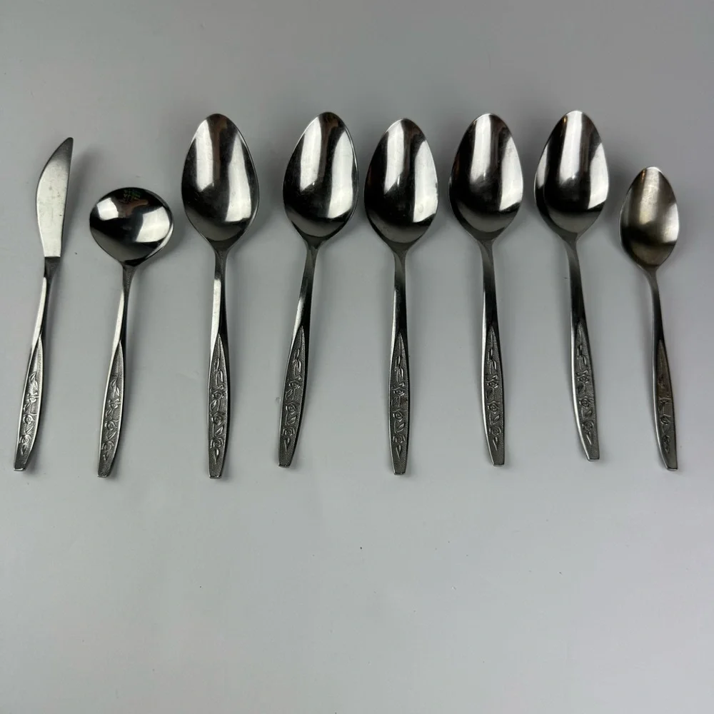 Ekco Eterna Stainless Flatware ROSE COTILLION 8 Piece Lot Spoons Knife
